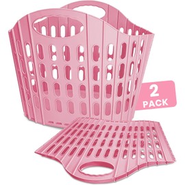 B BIBYKIVN Collapsible Laundry Basket,63L/16.6 Gallon Large Plastic Laundry Basket with Carry Handle,Space-Saving,Foldable Laundry Basket for Easy Storage,for Home,Dorm,Travel Use (Pink, 2 pack)