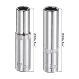sourcing map 6-Point Shallow Socket, 1/4" Drive 2pcs 7mm Deep Socket & 2pcs 8mm Deep Socket Cr-V Metric Socket for DIY Hand-Making Repair Automotive