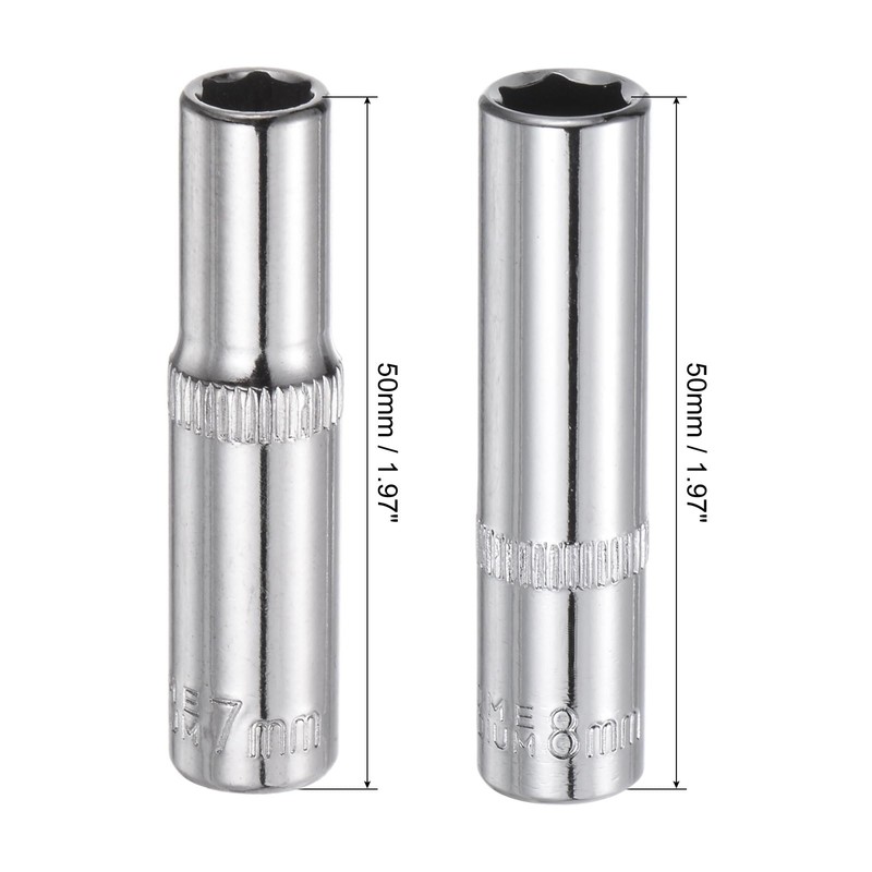 sourcing map 6-Point Shallow Socket, 1/4" Drive 2pcs 7mm Deep