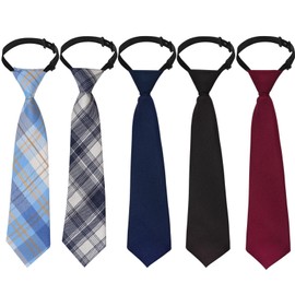 Sucrain 5pcs Boy's Necktie Pre-tied Adjustable Neck Strap Tie for Wedding Graduation School Uniforms