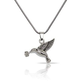 Royal Matter Hummingbird with Flower Stainless Steel Cremation Urn Pendant with Chain