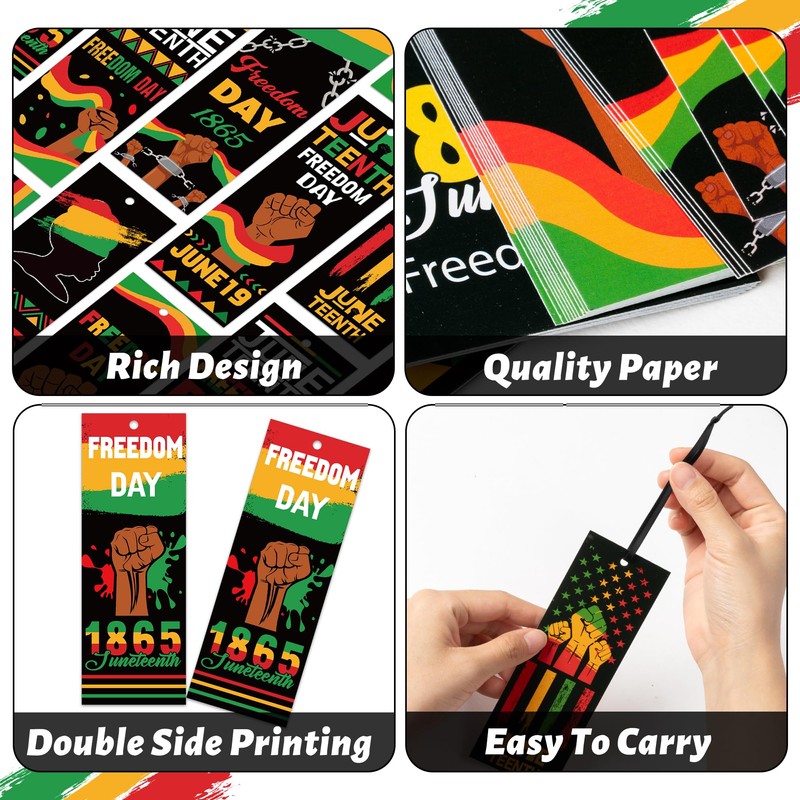 Haooryx Juneteenth Bookmarks - 120Pcs 1865 Juneteenth Bookmarks with Ribbon