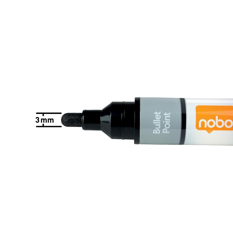 Nobo Liquid Ink Drywipe Whiteboard Pens, 3 mm Bullet Tip,