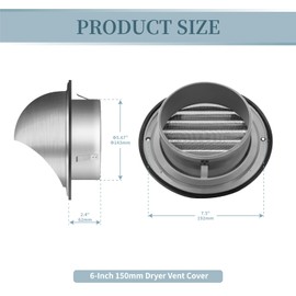 Insvrecho 6-Inch Round Dryer Vent Covers Outdoor, Stainless Steel exhaust vent for House