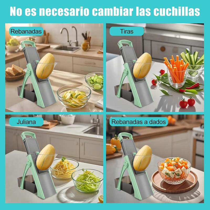 Cortador de Verduras, Acero Inoxidable + ABS, Grosor Ajustable, Verde