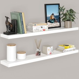 Ballucci Floating Shelves for Wall, 48" Wood Wall Shelf Set of 2, with Invisible Brackets for Bathroom, Living Room, Bedroom, Kitchen, Nursery, 8" Deep, White
