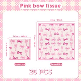 Pink Bow Napkins, Pink Theme Decorative Party Tissues, Table Decorations for Girls' Birthday Party and Various Party Activities