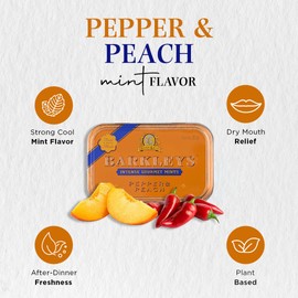 Barkleys Gourmet Pepper & Peach Breath Mints - Strong Pepper & Peach Flavor for Party, After Dinner, Wedding, Every Day Use-Vegan Mints In Reusable Classic Travel Tins, 6 Pack - 50 Count Each