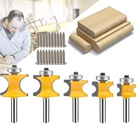TAIWAIN 1/4-Inch Shank 5 Bit Bull Nose Router Bit, Half Round Bearing Milling Cutter Bits, 1/8" 3/16" 1/4" 5/16" 3/8" Carbide Tipped Round Edge Cutting Ball Blade(F-1-4 Half Round)