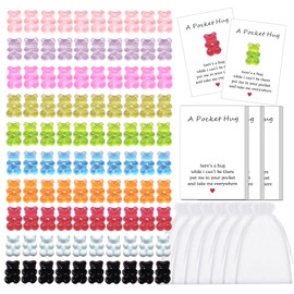 YOJO 100 Sets Pocket Hug Token Bulk, Gummy Bear Charms with Greeting Cards and Organza Bags, Emotional Support, Thinking of You Gift for Employee Coworker Friend Family