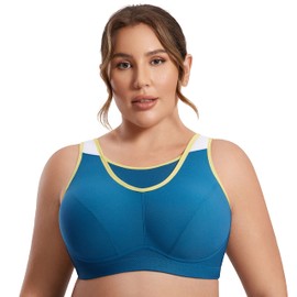 SYROKAN Wirefree High Impact Sports Bra for Women Non Padded Full Size Bras Plus Size, Shadow blue.