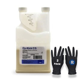 Cy-Kick CS Liquid Concentrate Insecticide 16 oz, 2-Pack Riddy Pre-Baited Glue Boards, 3-Pack Riddy Nitrile Gloves Included, 90 Day Control, Indoor and Outdoor, Pet-Safe, Odorless, Non-Staining
