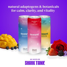 Moment Botanical Soda Soft Drink (Shark Tank) - SPARKLING Drinks | Fruity Fun | L-Theanine & Ashwagandha for Calm & Clarity | 0 Added Sugar 0 Caffeine | 24-pack