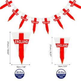 AhfuLife England St George Bunting 30pcs Flags for St. George's Day Decorations, Double Sided Triangular England Bunting for Six Nations Rugby, Football Garden Party Decor (20 x 28 cm - 12m, 4 Pack)