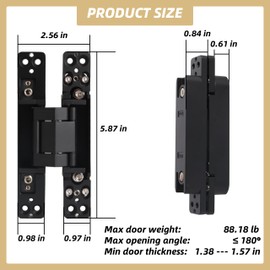 Riyhch 2 PCS 6 inch Hidden Door Hinge, Concealed Door Hinges with 180 Degree Matte Black Swing Hinge, 3 Way Adjustable Butt Invisible Door Hinges (Zinc Alloy)