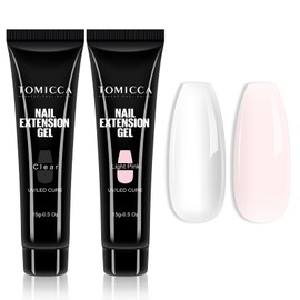 TOMICCA 2 Colours Extender Gel Clear & Light Pink Set, Acrylic Gel for Nails Quick Extender Polygel for Gel Nails Long Lasting & Natural Look for Beginners & Salon Professionals