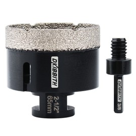 2-1/2'' Dry Diamond Hole Saw, 65mm Hole Saw Brazed Core BitGranite Tile Quartzite Marble Porcelain Ceramic Stones5/8-11 ThreadAngle Grinders and 3/8'' Hex ShankElectric Drills Black