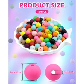 FIVEIZERO - 180 abalorio pequeñas de silicona, abalorio focales de silicona de 9 mm, abalorio redondas de goma, abalorio de silicona de color rosa claro, a granel para bricolaje y llaveros, accesorios