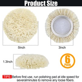 phepetroll 6 PCS Wool Buffing Polishing Pads - 3 Inch Natural Wool Cutting Pads With Hook and Loop Backing, Compound & Polishing for Automotive Car Boats Glass Furniture Body Repair