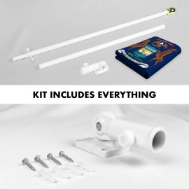 UD_G128 Combo Pack: 6 Ft Tangle Free Aluminum Spinning Flagpole (White) & Michigan MI State Flag 3x5 Ft, ToughWeave Series Embro