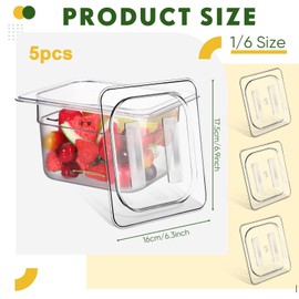 HKYLRAT 5 Pack Plastic Food Pan Lid with Handle, 1/6 Size 6 Inch Deep Plastic Hotel Pan Cover for Restaurant Food Container and Storage, 6.89 x 6.5 Inch (A)