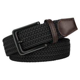 VONMELLI Elastic Belt for Men, Mens Belts Casual for Jeans Pants Woven Braided Web Belt for Golf 1.3 inches Width Black Up to 33"