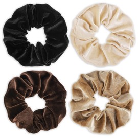 Large Scrunchies for Women 4Pcs Velvet Jumbo Scrunchies for Hair Soft Ponytail Holder Cute Colors Elastic Hair Bands Fashion Bulk Hair Ties for Teens Girls Thick Curly Thin Fine Hair