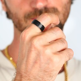 TGNEL 8mm Black Mens Fidget Ring Anxiety Ring Pure Titanium Tungsten Spinner Rings for Men Women, Basic Plain Matte Brushed Finish Wedding Engagement Ring Comfort fit Size 13.5