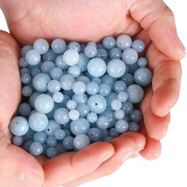 Ebristar Natural Stone Beads 100pcs 8mm Aquamarine Round Smooth Crystal Beads Loose Gemstone with Crystal Stretch Cord for Jewelry Making, DIY Bracelet Necklace Earrings (Aquamarine, 8MM)