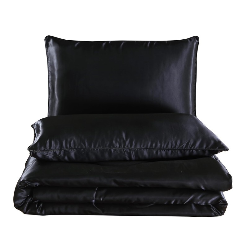 Holawakaka Solid Satin Silk Like Quilt Set Luxury Ultra Soft