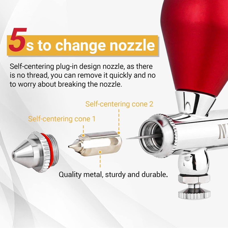 NEOECO SJ83 Airbrush, Self-Centring Plug-in Nozzle，0.2, 0.3 & 0.5mm Nozzle