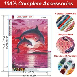Dolphins Diamond Art Painting Kits for Adults,Beach Diamond Painting Kits for Beginners 5D Full Round Drill Diamond Dots,Paint with Round Diamonds for Home Wall Decor (30x40cm/11.8X15.7inch)