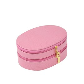 Bey-Berk BB641PNK Pink Lizard Leather Two Level Jewelry Case with Mirror, Zipper Closures and Soft Velour Lined, 6.5x4.75x2.85