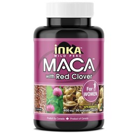 Inka Wild Peru Maca Maca for Women, Maca Root, Red Clover & Flaxseed Extract, Supports Women's Health, Vegan, Non-GMO, Gluten-free, Soy-free and Dairy-free (90 Count)