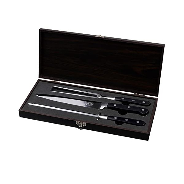 Wrenbury Professional Sabatier Carving Knife and Fork Set with Sharpening