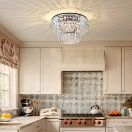 Bestier Modern Black Crystal Flush Mount Chandelier Lighting LED Ceiling Light Fixture Lamp for Dining Room Bathroom Bedroom Livingroom 4 G9 Bulbs Required D13 inch X H9 inch