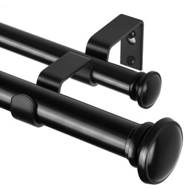 TONIAL 1 Inch Double Curtain Rods 66 to 120 Inches (5.5 to 10ft), Heavy Duty Decorative Drapery Rod Telescoping Splicing Dual Rod with Small Cap Finial, Black