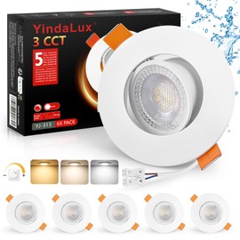 YindaLux Set of 6 LED Recessed Spotlights 230 V Dimmable 45° Swivelling LED Spotlights 5 W IP44 Ceiling Spotlights LED 68-80 mm Hole Size 3000 K / 4000 K / 6000 K Recessed Spotlights for Bathroom