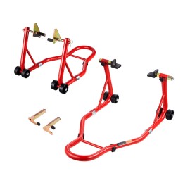 850lbs Capacity Motorcycle Stand Lift Front & Rear Combo with Dual-Fork Front Wheel U+L Fork Swingarm Spool for Ramps & Standsraise height: 13.8 inch, Load Capacity: 850 lbs