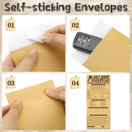 Geyee 500 Pcs Drop Key Envelopes Auto Shop Repair Service Drop Box Self Adhesive Envelopes for Auto Repair Shops and Mechanics Kraft 4.125 x 9.5 Inches(Classic)