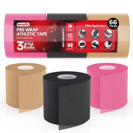 Wrapify Pre Wrap Athletic Tape - 3 Rolls Multi Color Prewrap Headbands for Hair - 66 Yards Sports Prewrap Athletic Tape for Knee, Ankle, Wrist - Foam Underwrap for Soccer, Basketball & Volleyball