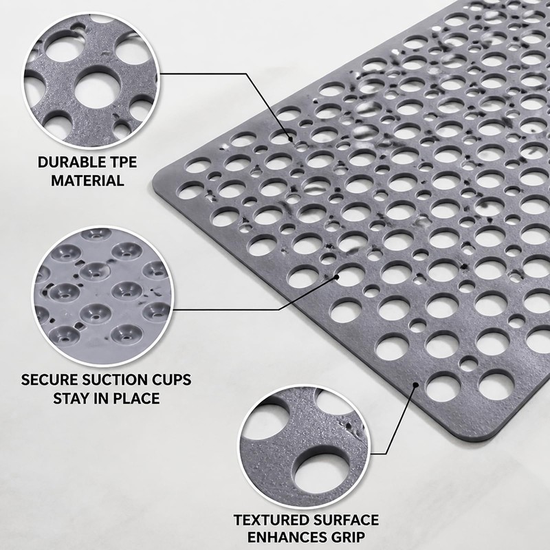 Bathtub Essentials Combo - Anti-Slip Bath Mat - Exfoliating Cloth