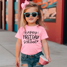 AG AGUU Girls Boys Happy First Day of School Shirts Kid Back to School T-Shirt Kindergarten 1st 2nd Grade Outfits Tees Tops(Pink,7-8Y)