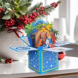 Praisol Nativity 3D Christmas Cards with Envelope and Message Note, Religious Pop Up Christmas Cards, Merry Christmas Greetings for Brother and Sisters in the Lord (Nativity Box)