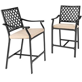 Giantex Set of 2 Patio Bar Chairs Outdoor High Chairs with Cushion Metal Bistro Stool All Weather Patio Dining Chairs Garden Backyard Porch Lawn Poolside