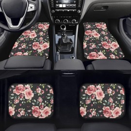 YINGQIGUAN Flower Rose Floral Pattern Car Floor Mats Carpet Universal Cute Spring Flowers and Leaves Floor Mats for Cars Vehicle Front Rear Foot Rugs Blossom Flower Print Car Accessories for Trucks