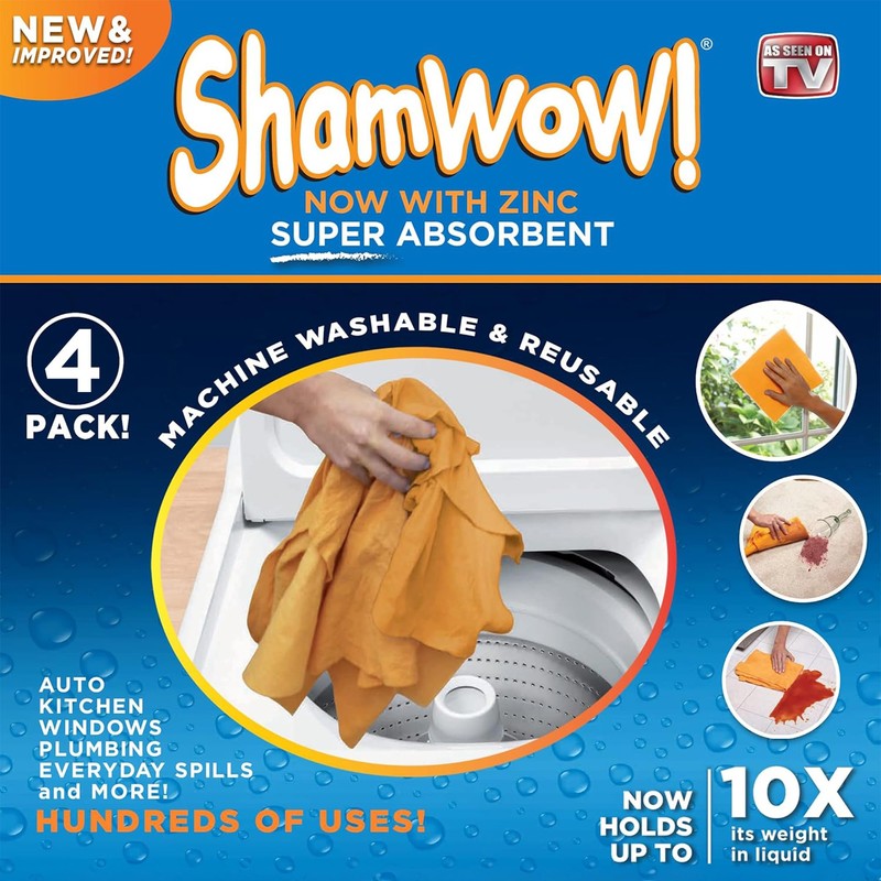 ShamWow Original Super Absorbent Multi-Purpose Cleaning Shammy Chamois Towel Cloth