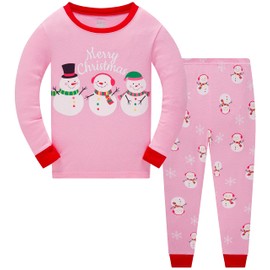 Popshion Girls Christmas Snowman Pjs Sets Long Sleeve Cotton Pj Sleepwear Toddler Winter Pink Jammies Kids Boys Xmas Pyjamas 4-5 Years