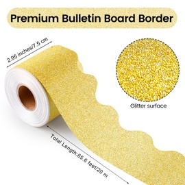 Aodaer 65.6 Feet Bulletin Board Borders Gold Glitter Borders Trim Straight Scalloped Board Poster Decoration Strips for School Classroom Decoration