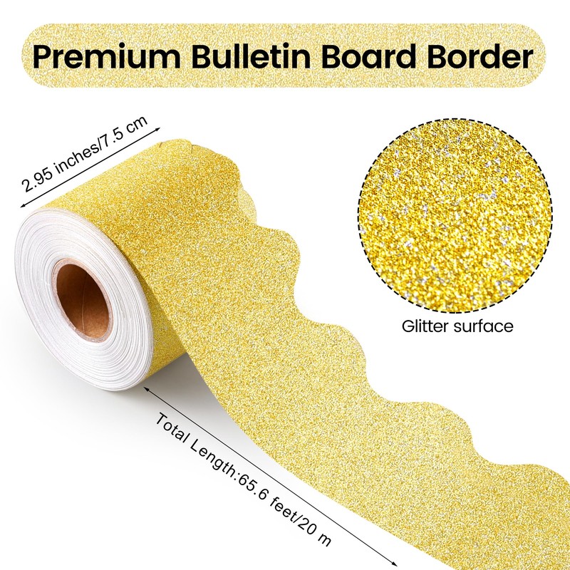 Aodaer 65.6 Feet Bulletin Board Borders Gold Glitter Borders Trim